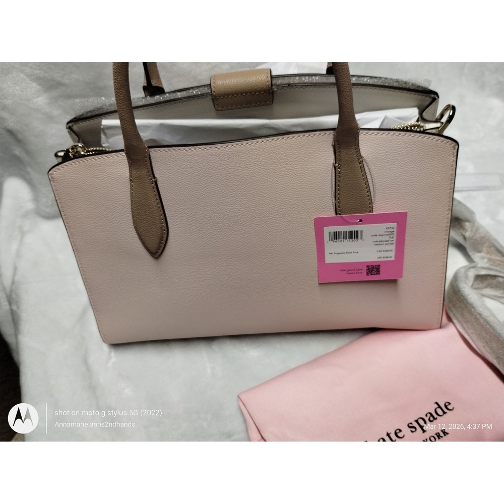 Kate Spade Voyage Medium Satchel Pale Dogwood Colorblock Leather Bag K7734 NEW - Picture 3 of 13